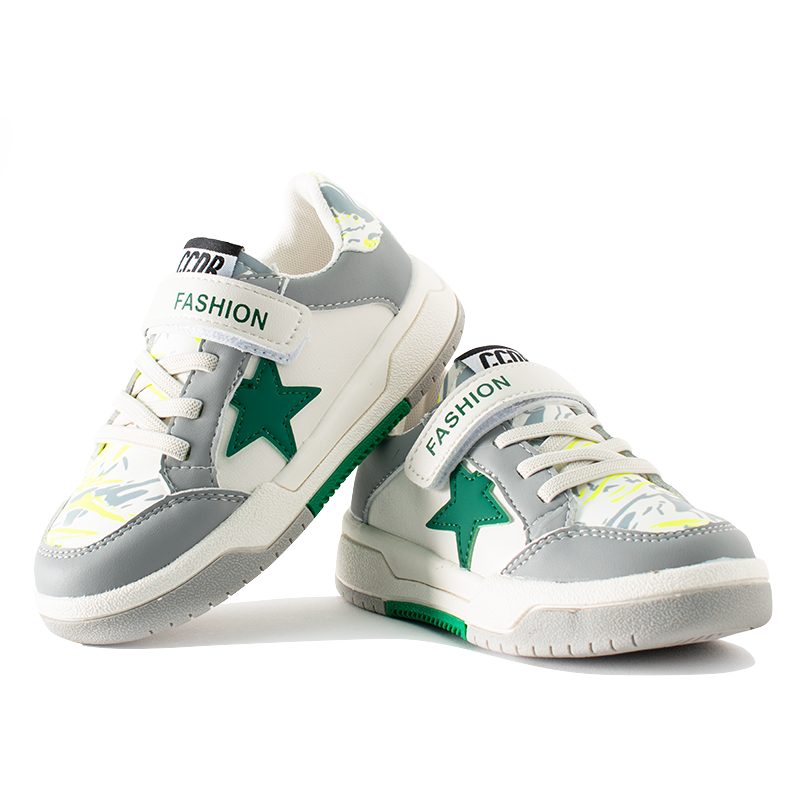 Kid Boy/Girl Star Print Colorblock Velcro Closure Sneakers - Grey