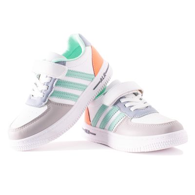Kid Boy/Girl Striped Pattern Colorblock Velcro Strap Sneakers - Grey/Orange