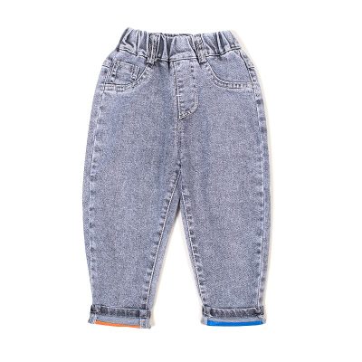Baby Boy Happy Bear Print Elasticized Denim Jeans Pants - Black