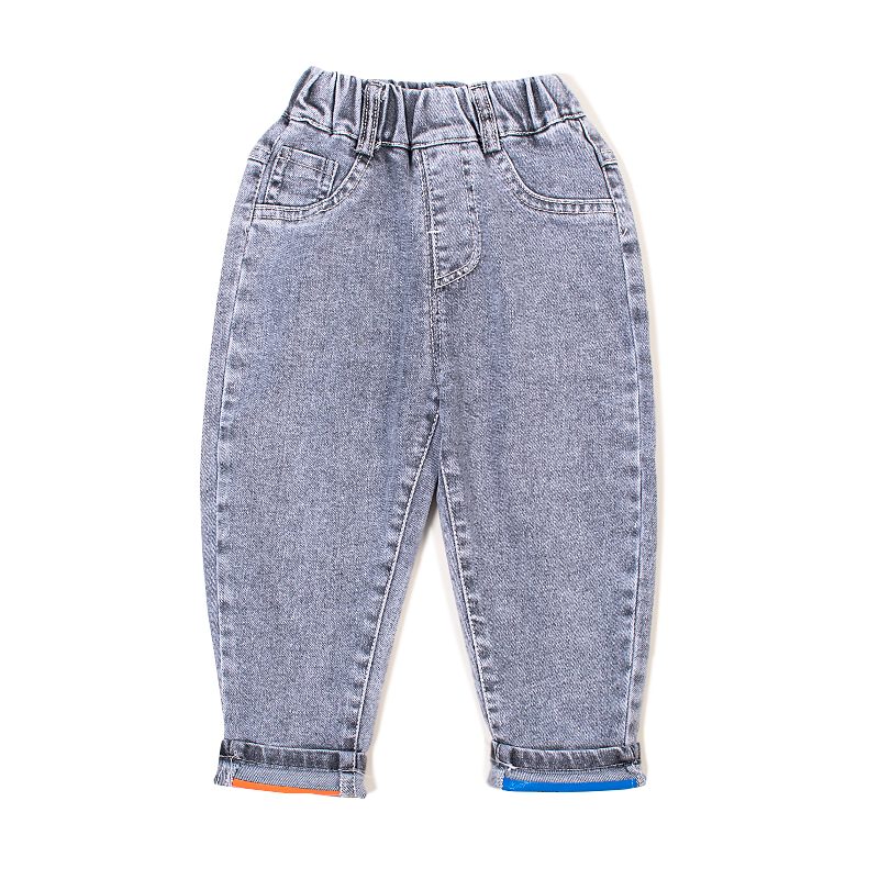 Baby Boy Happy Bear Print Elasticized Denim Jeans Pants - Black