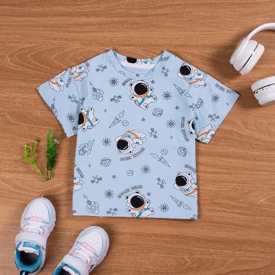 Baby/Toddler Boy Space Astronaut and Rocket Print Short-Sleeve Tee - Teal Blue
