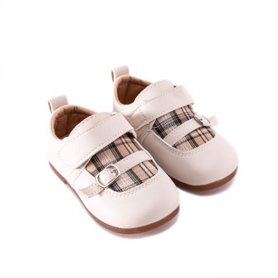 Baby/Toddler Girl Minimalist Buckle Strap Velcro Closure Shoes - Beige