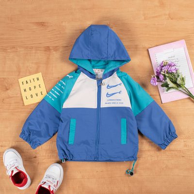 Toddler Boy/Girl Letter Print Color-Block Outdoor Summer Windbreaker Jackets - Blue/Green