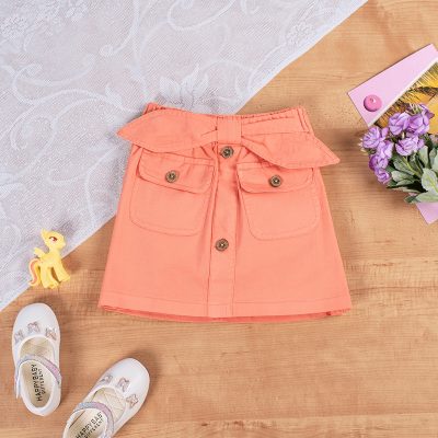 Toddler Girl Solid Color Pocket Button Design Elasticized Skirt - Peach