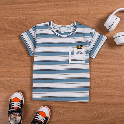 Baby/Toddler Boy Striped Pattern Casual Short-Sleeve Tee - White/Glacier Blue