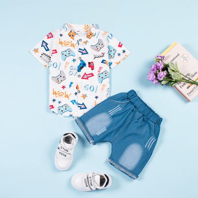 Baby/Toddler Boy Video Game Print Short-Sleeve Shirt and Solid Shorts Set - White/Blue