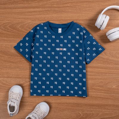 Baby/Toddler Boy Allover Letter Print Drop Shoulder Short-Sleeve Tee - Navy Blue