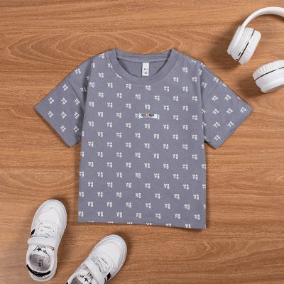 Baby/Toddler Boy Allover Letter Print Drop Shoulder Short-Sleeve Tee - Grey