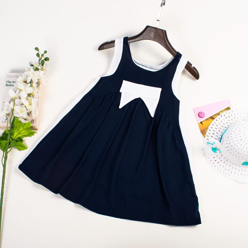 Kid Girl Color-Block Sleeveless Cami Dress - Navy Blue/White