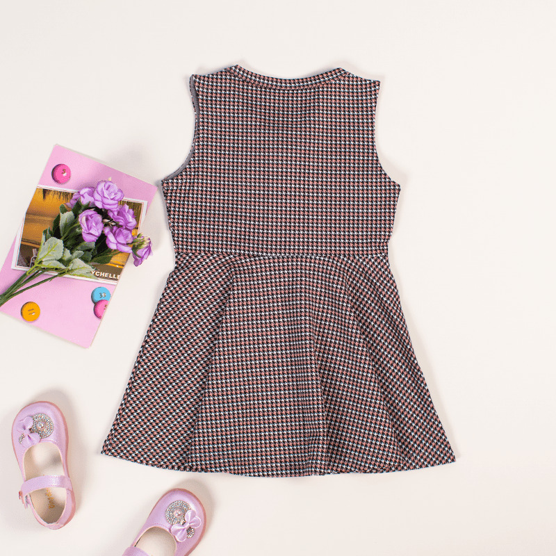 Alternative view of Baby Girl Rose and Ribbon Embroidery Sleeveless Plaid Dress