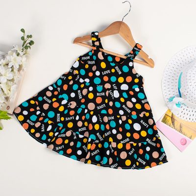 Baby/Toddler Girl Polka Dot and Letter Print Cami Dress - Black