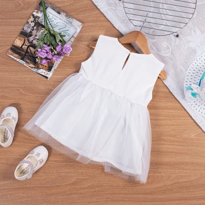 Alternative view of Baby Girl Bowknot Design Floral Embroidered Layered Mesh Sleeveless Dress - White