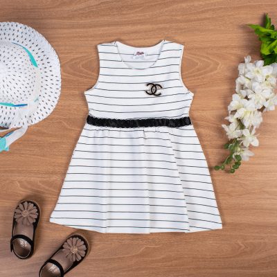 Baby Girl Casual Striped Design Sleeveless Elegant Dress - White