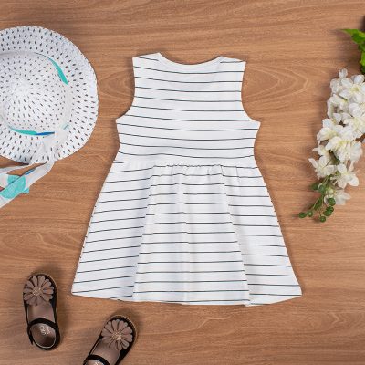 Alternative view of Baby Girl Casual Striped Design Sleeveless Elegant Dress - White