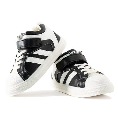 Kid Boy Contrast Striped Velcro Closure Sneakers - Black/White