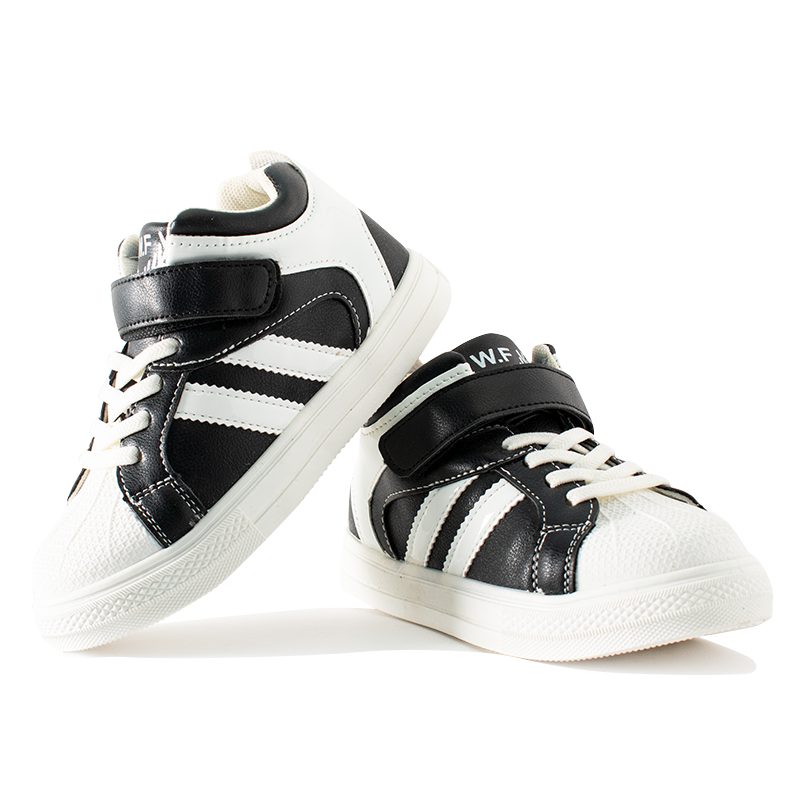 Kid Boy Contrast Striped Velcro Closure Sneakers - Black/White