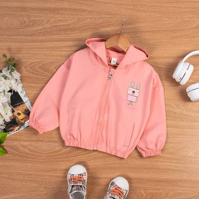Baby/Toddler Girl Cute Dog Print Front Zipper Hooded Cotton Summer Jacket - Pink