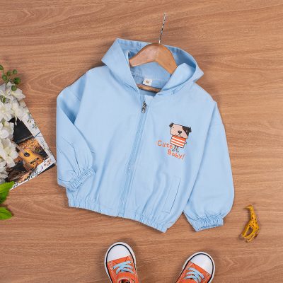 Baby/Toddler Cute Dog Print Front Zipper Hooded Cotton Summer Jacket - Blue