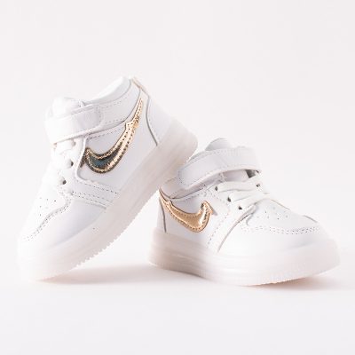 Baby/Toddler Swoosh Sign Print Velcro Closure LED Sneakers - White