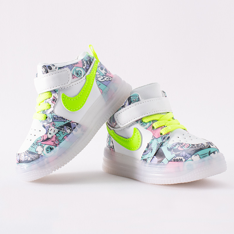 Baby Boy/Girl Graphics Print Velcro Closure LED Sneakers - Green