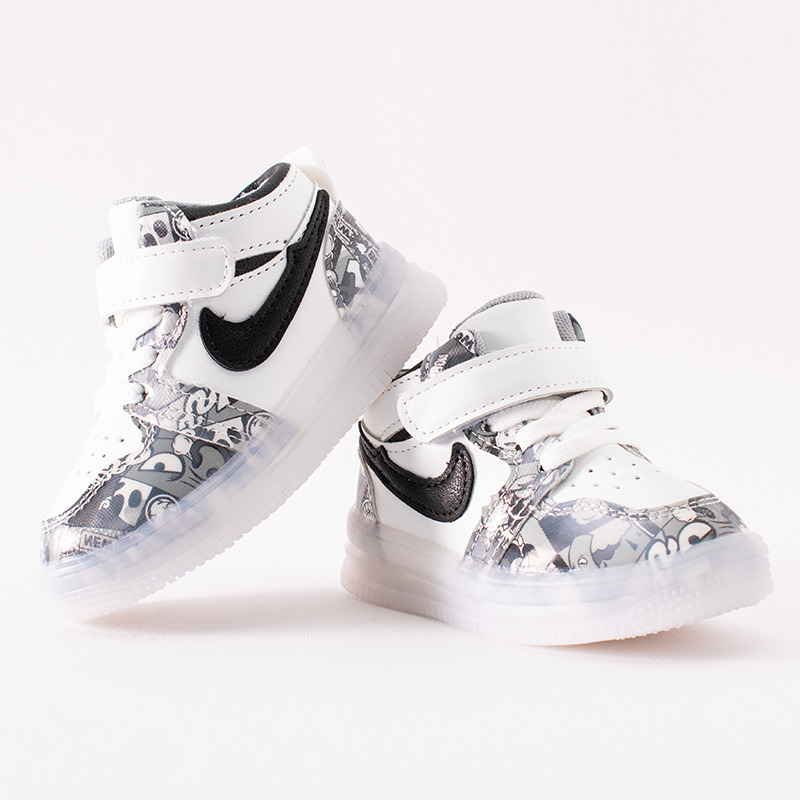 Baby Boy/Girl Graphics Print Velcro Closure LED Sneakers - Grey