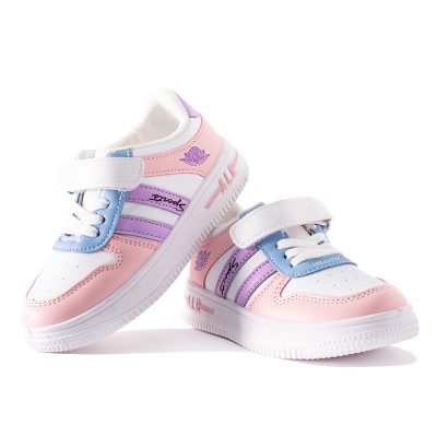 Kid Girl Striped Colorblock Velcro Closure Sneakers - Pink