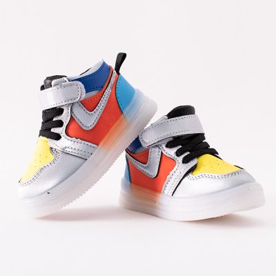 Baby/Toddler Boy Color-Blocked Velcro Closure LED Sneakers - Silver/Red/Yellow