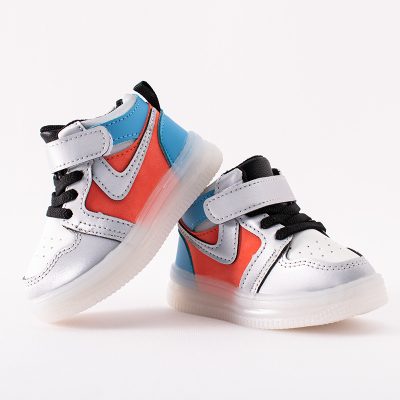 Baby/Toddler Boy Colorblock Velcro Closure LED Sneakers - Silver/Red/White