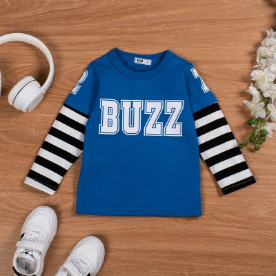Kid Boys Buzz Print Striped Long-Sleeve Tee - Blue