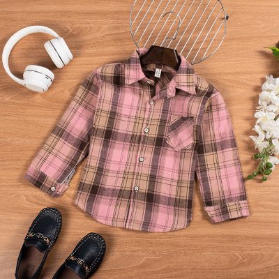 Kid Boy Brown Plaid Design Full-Sleeve Flannel Shirts