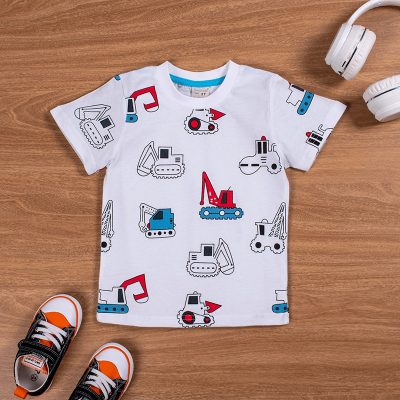 Toddler/Kid Boy Bulldozer Print Short-Sleeve Tee - White