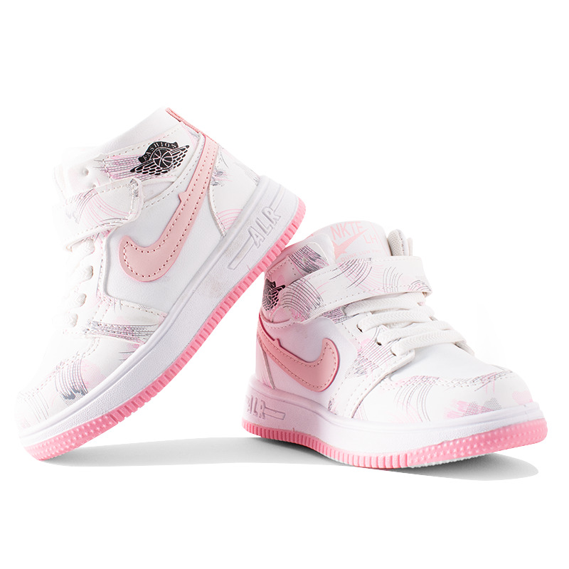 Kid Girl Painting Print Velcro Strap Sneakers - Pink