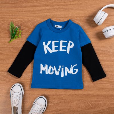 Kid Boys Keep Moving Print Colorblock Long-Sleeve Tee - Blue