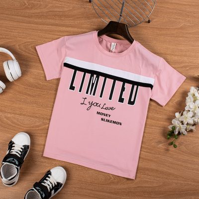 Kid Boy Letter Print Drop Shoulder Over-Sized Short-Sleeve T-Shirts - Rose Pink