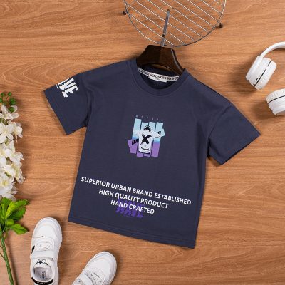 Kid Boy Letter Print Drop Shoulder Over-Sized Short-Sleeve T-Shirts - Grey