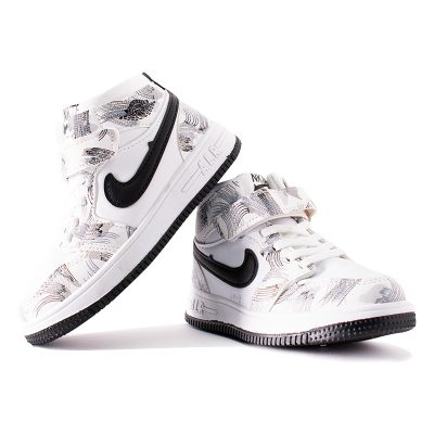 Kid Boy/Girl Painting Print Velcro Strap Sneakers - White/Black