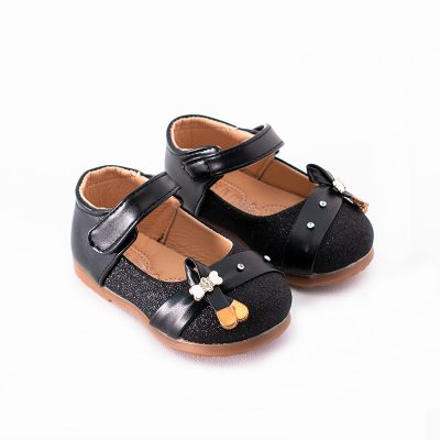 Baby/Toddler Girl Glitter Bow Knot Design Mary Janes Flat Shoes - Black