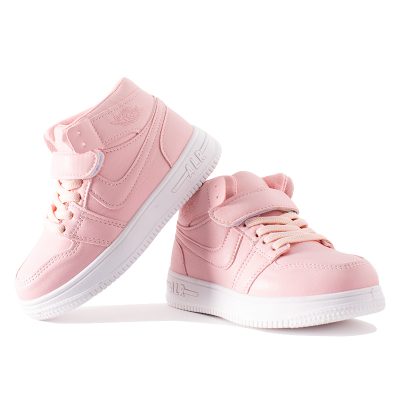 Kid Girl Solid Color Mid-Ankle Velcro Strap Sneakers - Pink