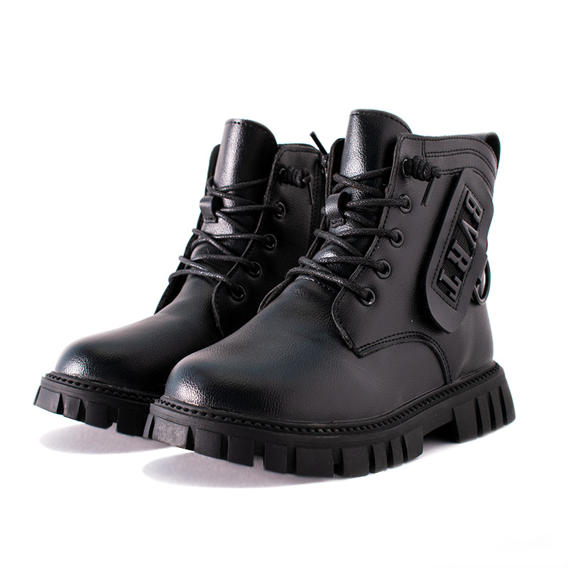 Kid Boy/Girl Side Zipper Lace Up Fur Winter Boots – Black