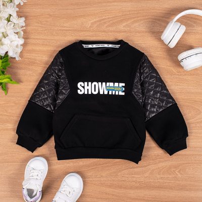Baby/Toddler Boy Letter Print Fleece Pullover Sweatshirt - Black