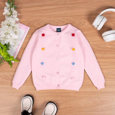 Baby/Toddler Girl Button Design Solid Cardigan Sweater - Pink