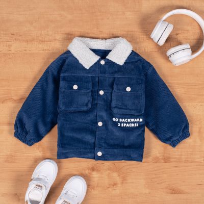 Baby Boy Corduroy Fleece Lined Trucker Jackets - Deep Blue