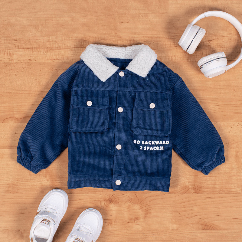 Baby Boy Corduroy Fleece Lined Trucker Jackets - Deep Blue
