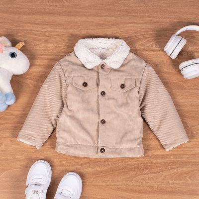 Baby Boy/Girl Corduroy Sherpa Lined Trucker Jackets - Cream