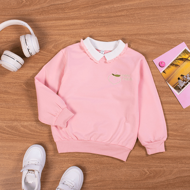 Baby/Toddler Girl Peach Print Collar Neck Long-Sleeve Tee - Pink