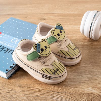 Baby Boy/Girl Teddy Bear Print Velcro Closure Sneakers - Beige