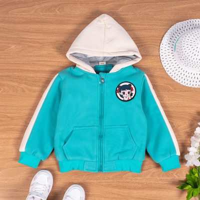 Baby/Toddler Girl Chibi Anime Print Front Zipper Winter Jackets - Turquoise Green