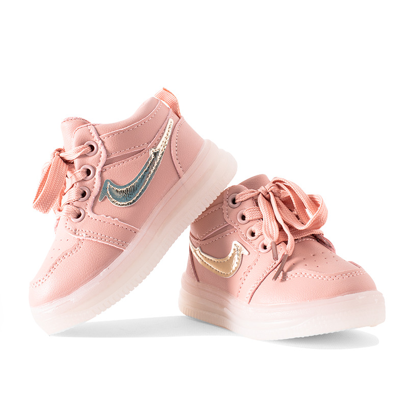 Baby/Kid Girl Swoosh Sign Print Lace Up LED Sneakers - Pink