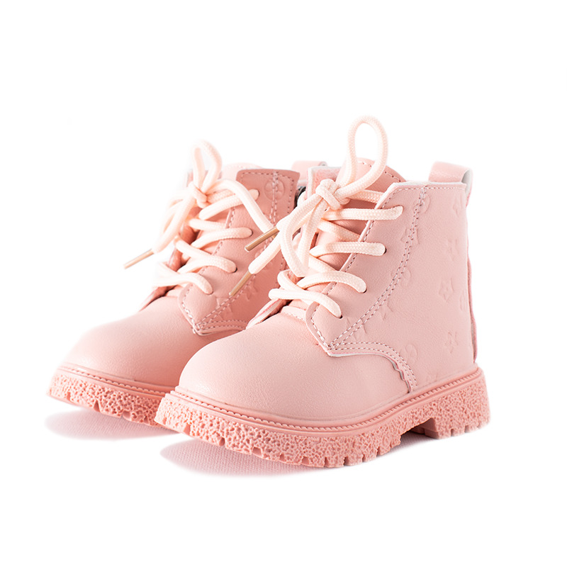 Baby/Toddler Girl Star Print Side Zipper Lace Up Fur Winter Boots - Pink