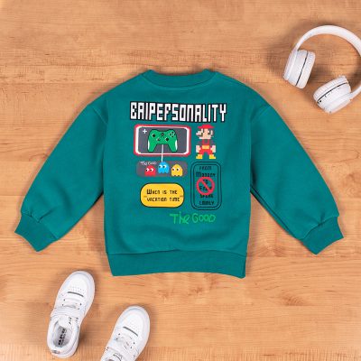 Alternative view of Kid Boy Video Console Game Print Fleece Lined Sweatshirt - Green